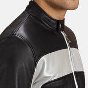 Randolf Silver 블랙 가죽 라이더 자켓 남성용 - Lateral Side Profile View Showing Sleeve Cut &amp; Athletic Taper Fit