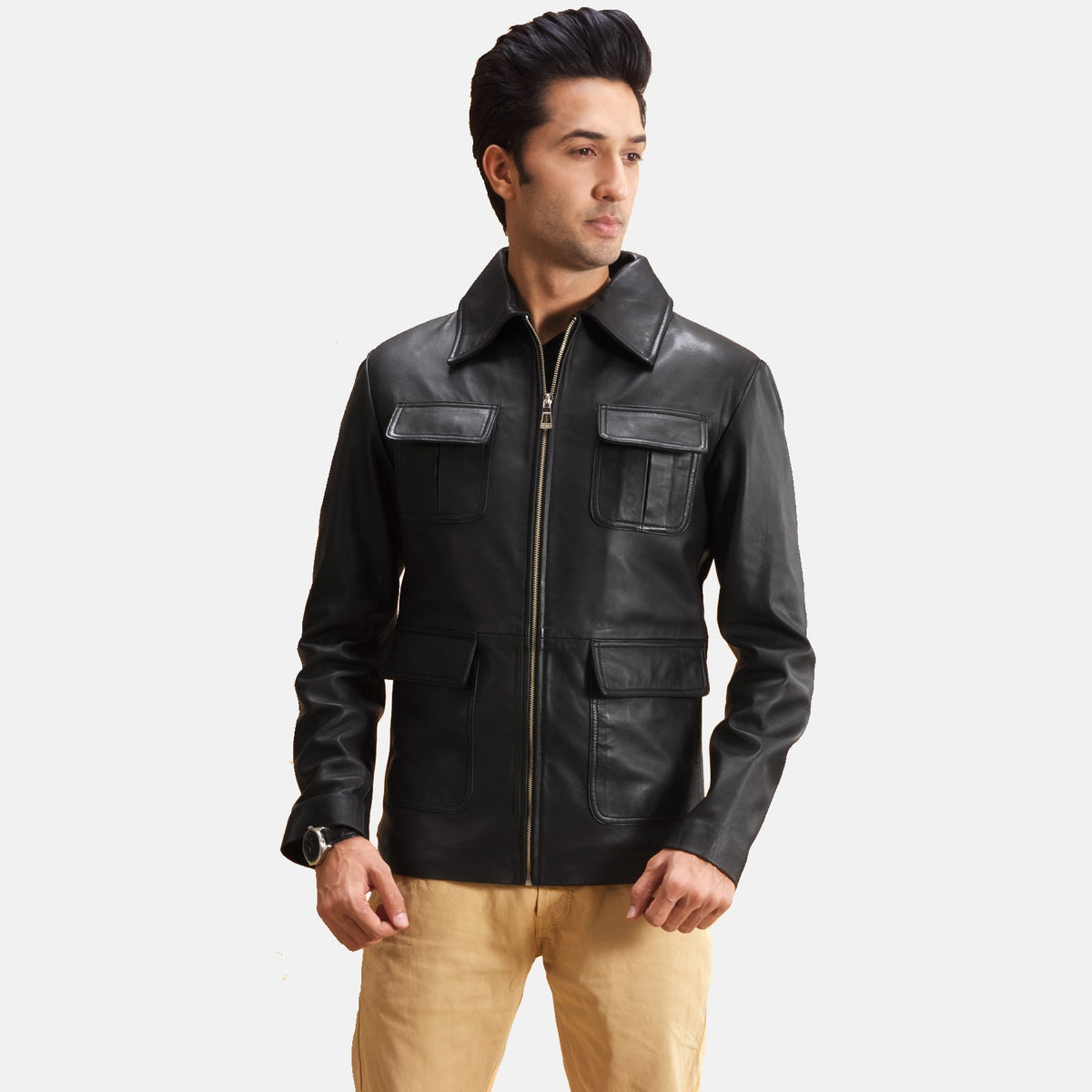 
Raven 블랙 가죽 자켓 남성용 in Black Sheepskin Leather - 정면 스타일 및 테일러드 실루엣 | 공식 온라인 스토어 구매