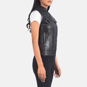 
Black Sheepskin Leather Biker Jacket - 어깨 라인과 깔끔한 밑단이 돋보이는 뒷면 뷰