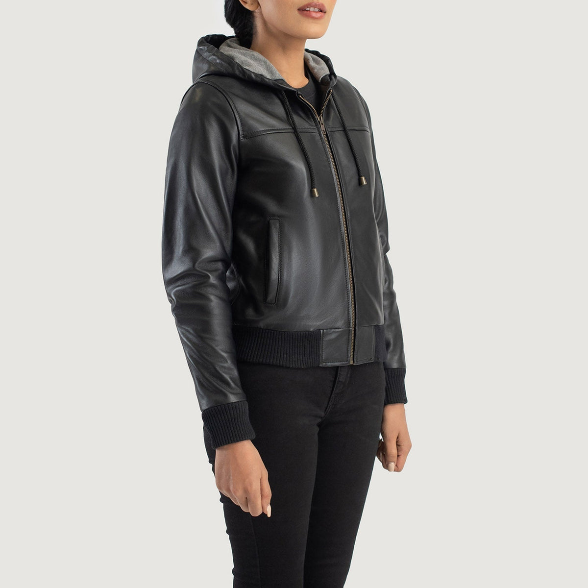 
Rebella Hooded 가죽 항공 점퍼 봄버 여성용 – alternate product view 2