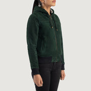 
Green Goatskin Suede Bomber Jacket - 어깨 라인과 깔끔한 밑단이 돋보이는 뒷면 뷰