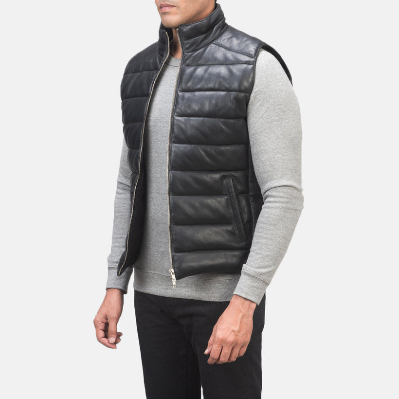 Reeves 블랙 Leather Puffer Vest 남성용