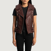 
Maroon Sheepskin Leather Biker Jacket - 어깨 라인과 깔끔한 밑단이 돋보이는 뒷면 뷰