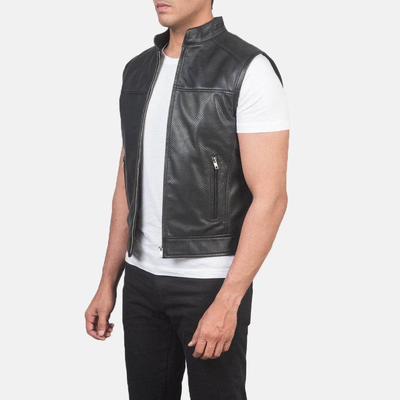 Roland 블랙 Leather Biker Vest 남성용