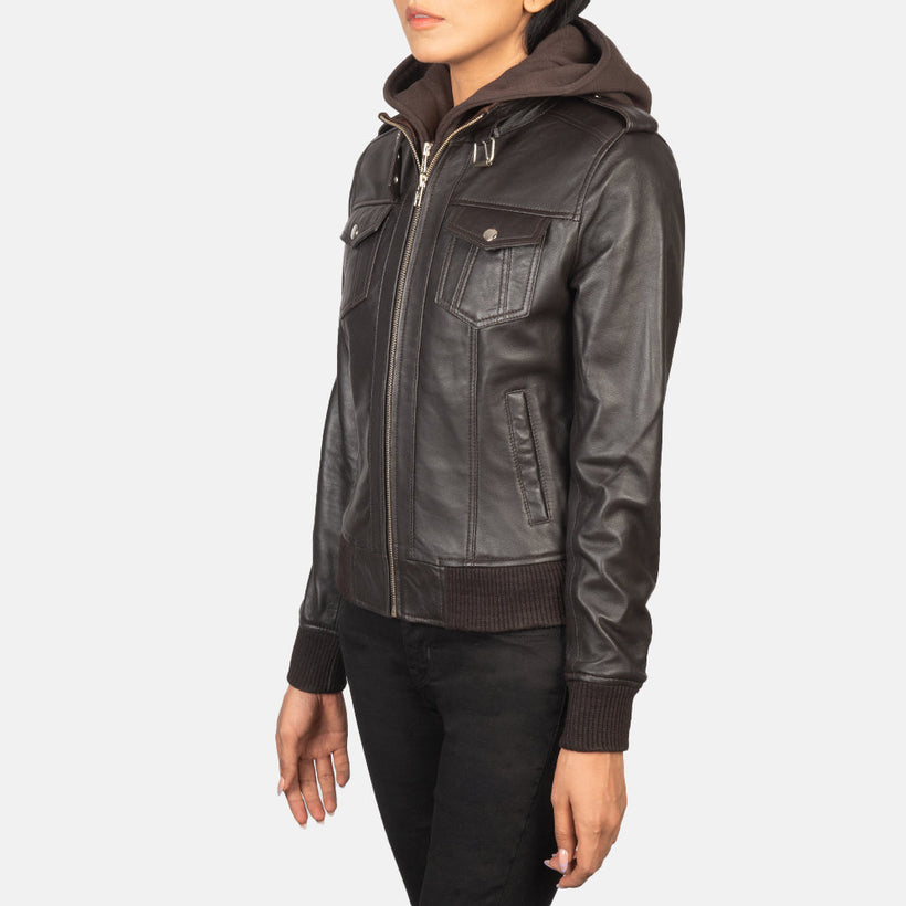 Roslyn Hooded 가죽 봄버 자켓 여성용