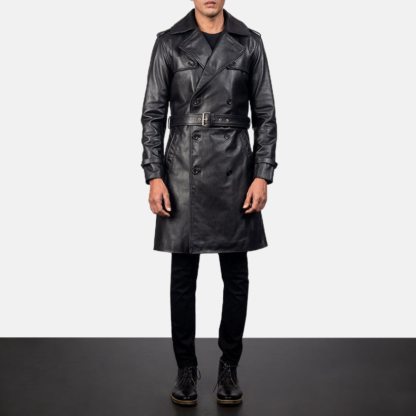 Royson 블랙 Leather Duster 가죽 코트 남성용