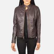 
Rumella Maroon Leather Biker Jacket in Maroon Sheepskin Leather - 정면 스타일 및 테일러드 실루엣 | 공식 온라인 스토어 구매