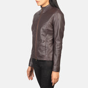 
Maroon Sheepskin Leather Biker Jacket - 어깨 라인과 깔끔한 밑단이 돋보이는 뒷면 뷰