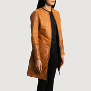
Tan Brown Sheepskin Dip &Amp; Dye Leather Coat - 어깨 라인과 깔끔한 밑단이 돋보이는 뒷면 뷰