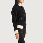 
Black Goatskin Suede Bomber Jacket - 어깨 라인과 깔끔한 밑단이 돋보이는 뒷면 뷰