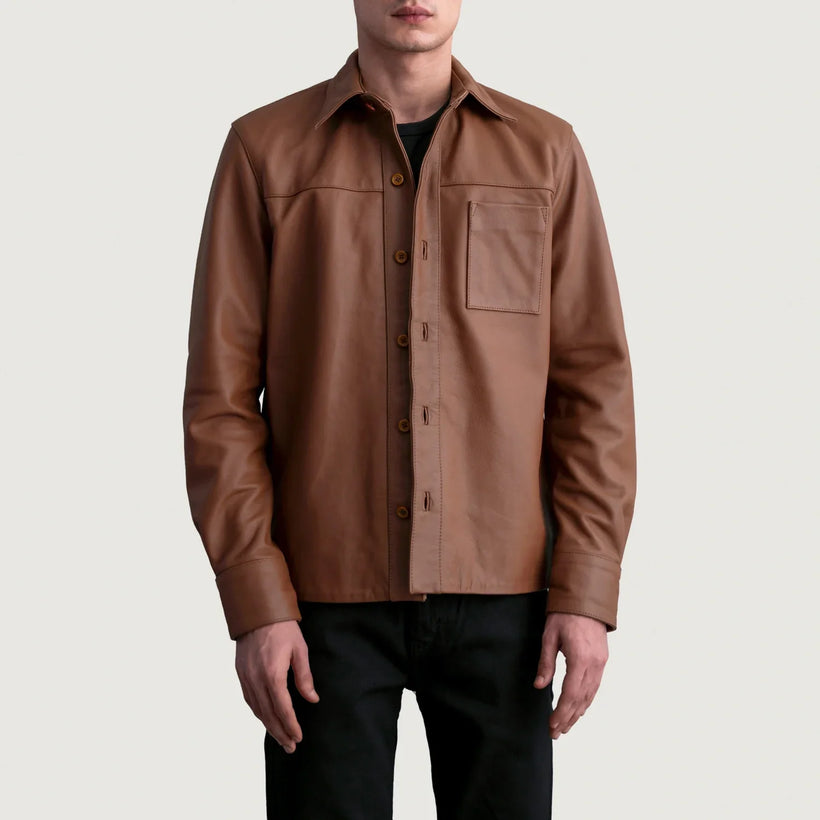 Scout Matte 브라운 Leather Shirt 남성용
