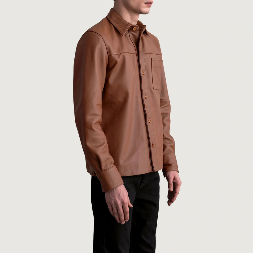Scout Matte 브라운 Leather Shirt 남성용