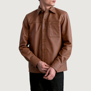 Scout Matte 브라운 Leather Shirt 남성용 - Lateral Side Profile View Showing Sleeve Cut &amp; Athletic Taper Fit