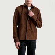 Scout Mocha Suede Leather Shirt 남성용 in Brown Goatskin Suede - Front Profile View &amp; Tailored Silhouette | Buy Online