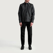 
클로즈업 상세 of Shirt & Buttons Hardware on Scout Tumbled 블랙 Leather Shirt 남성용