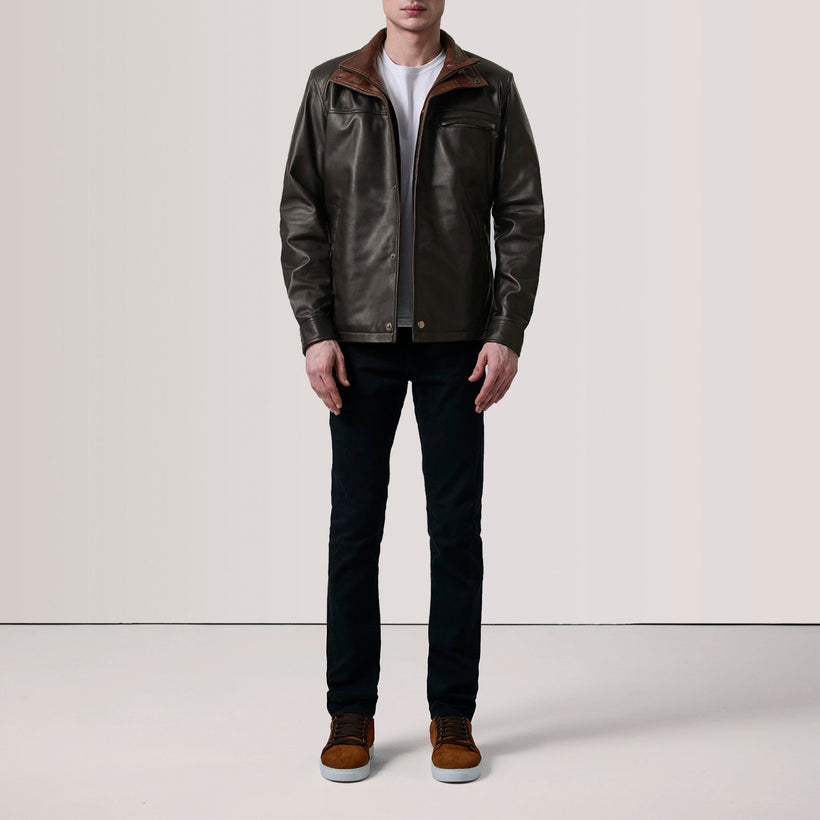 Sean 브라운 Leather Classic 가죽 자켓 남성용