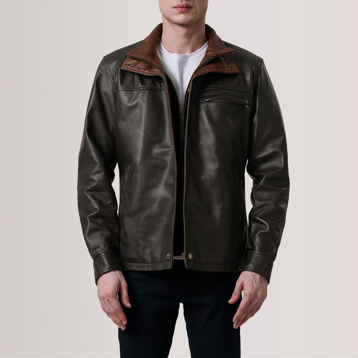 Authentic Sheepskin Leather with Semi-aniline Finish Grain Texture &amp; Heavy-Duty Seam Stitching Detail