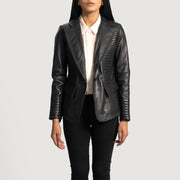 Women's Selina 블랙 가죽 테일러드 블레이저 여성용 in Black Sheepskin Leather - Front Profile View &amp; Tailored Silhouette | Buy Online