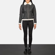 Sherilyn B-3 블랙 가죽 봄버 자켓 여성용 – alternate product view 3