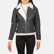 Sherilyn B-3 블랙 가죽 봄버 자켓 여성용 – alternate product view 4