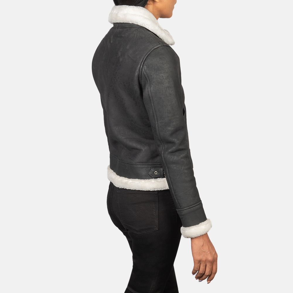 Sherilyn B-3 블랙 가죽 봄버 자켓 여성용 – alternate product view 5