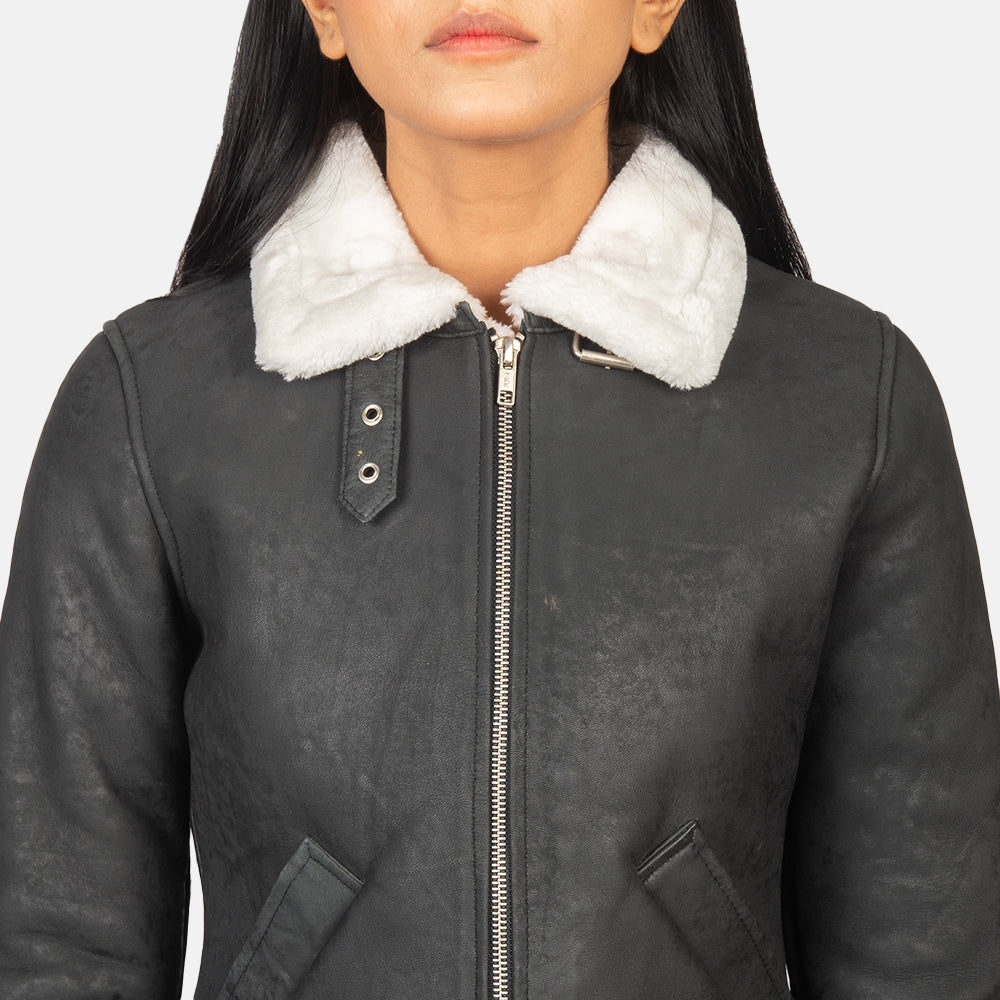 Sherilyn B-3 블랙 가죽 봄버 자켓 여성용 – alternate product view 6