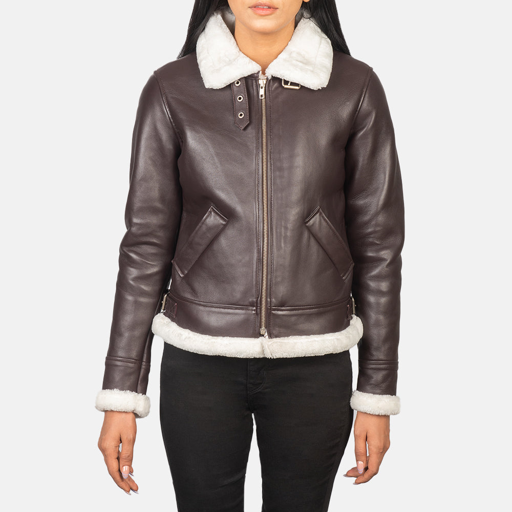 Sherilyn B-3 블랙 가죽 봄버 자켓 여성용 – alternate product view 4