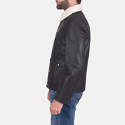 
Black Goatskin Leather Aviator Jacket - 어깨 라인과 깔끔한 밑단이 돋보이는 뒷면 뷰