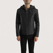 
Black Goatskin Leather Hooded Jacket - 어깨 라인과 깔끔한 밑단이 돋보이는 뒷면 뷰
