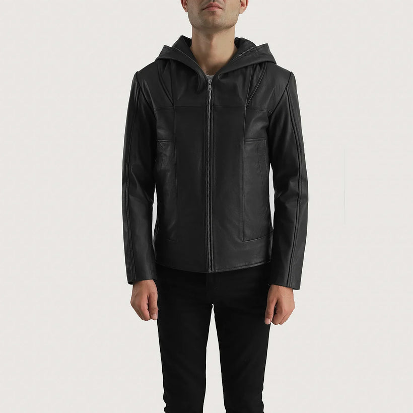 Spratt 블랙 Hooded 가죽 자켓 남성용