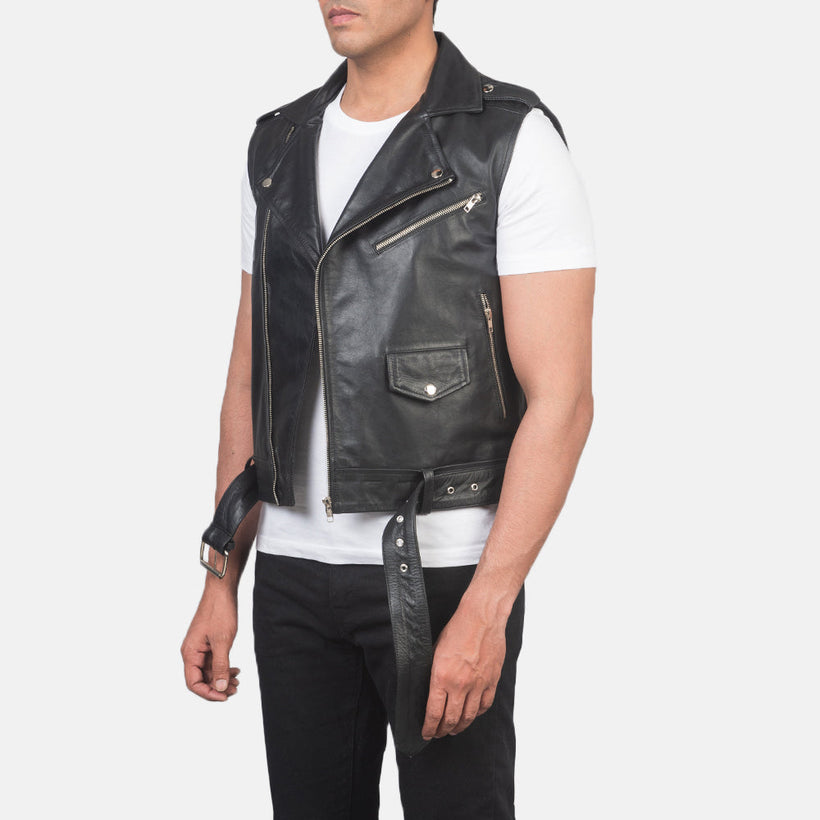 Sullivan 블랙 Leather Biker Vest 남성용