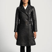 
Sweet Susan 블랙 가죽 트렌치 코트 여성용 in Black Sheepskin Leather - 정면 스타일 및 테일러드 실루엣 | 공식 온라인 스토어 구매