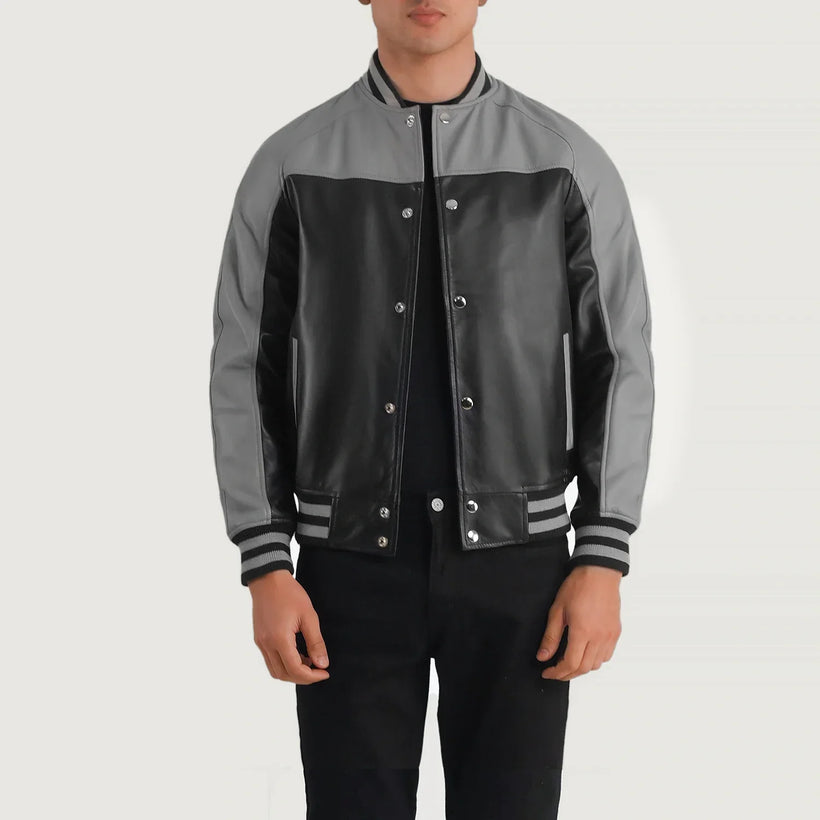 Terrance 블랙 Varsity 가죽 자켓 남성용