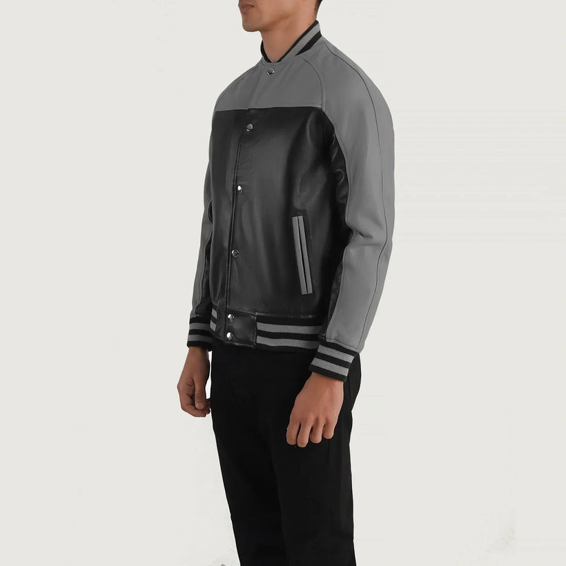Terrance 블랙 Varsity 가죽 자켓 남성용