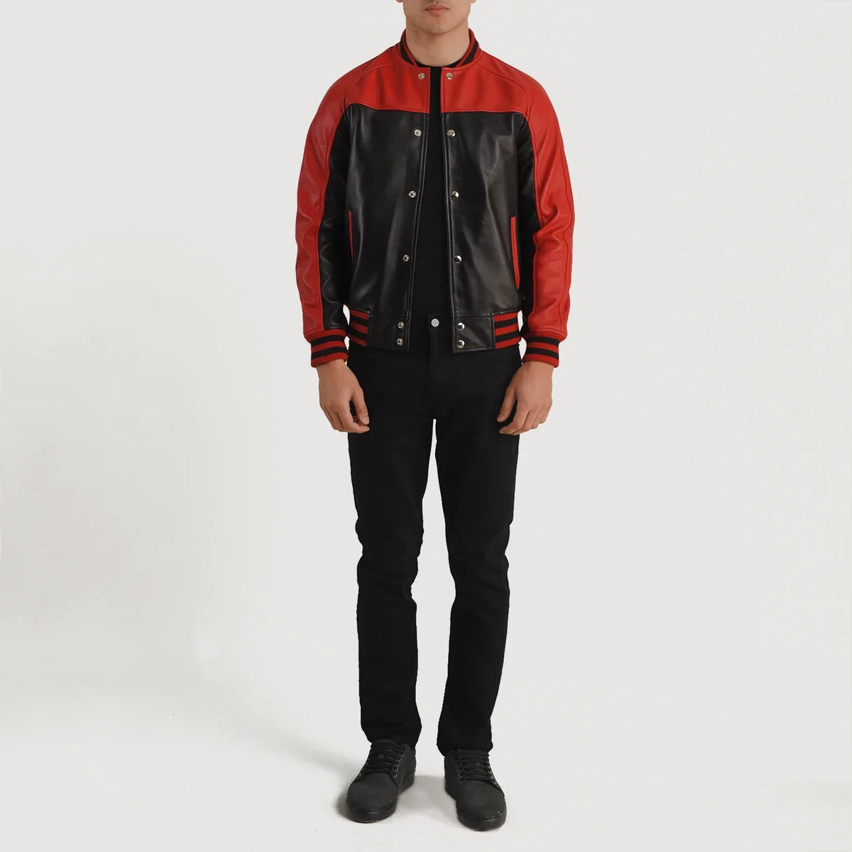 Terrance 블랙 Varsity 가죽 자켓 남성용 – alternate product view 5