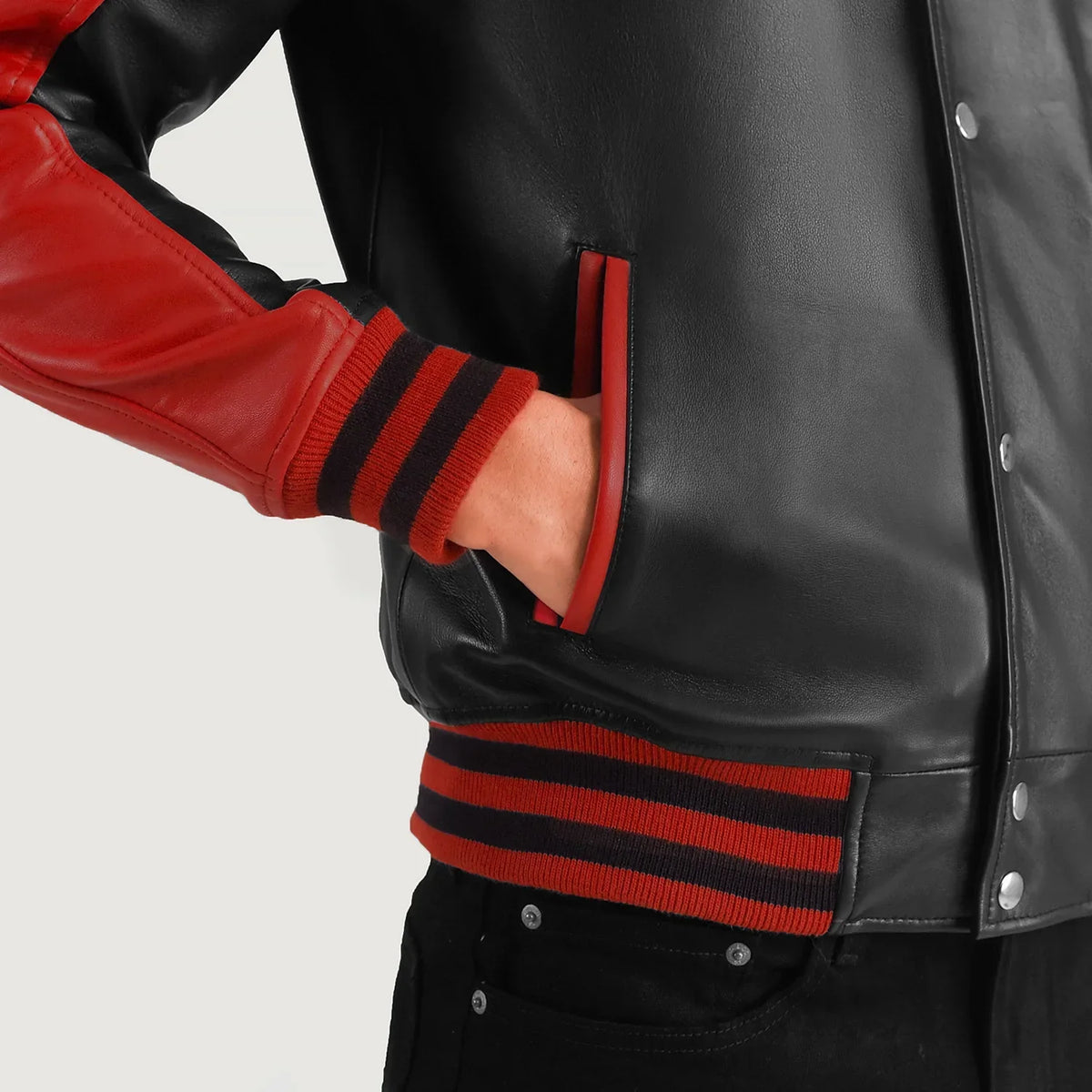 Terrance 블랙 Varsity 가죽 자켓 남성용 – alternate product view 6