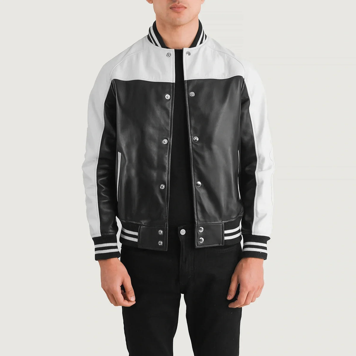 Terrance 블랙 Varsity 가죽 자켓 남성용 – alternate product view 1