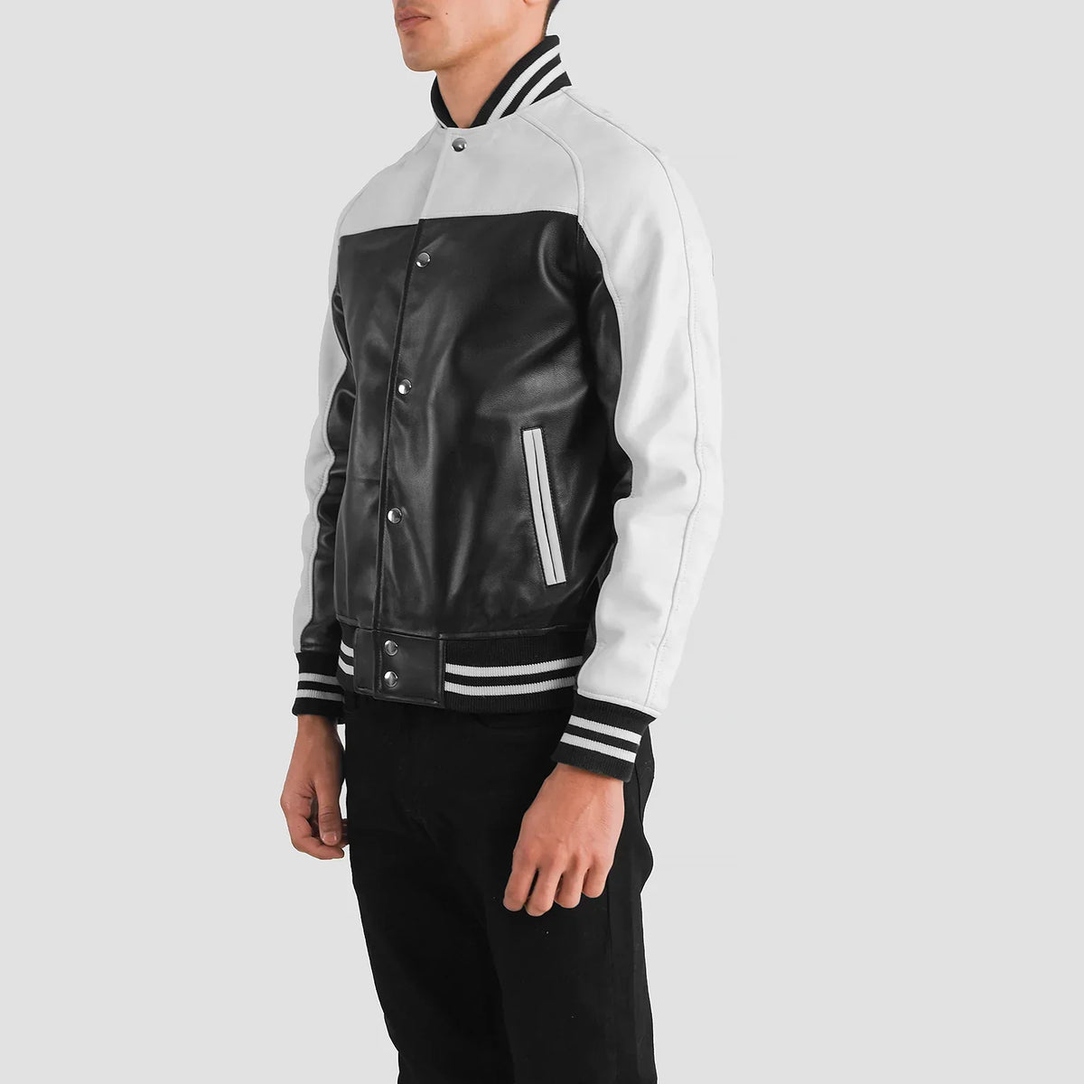Terrance 블랙 Varsity 가죽 자켓 남성용 – alternate product view 2