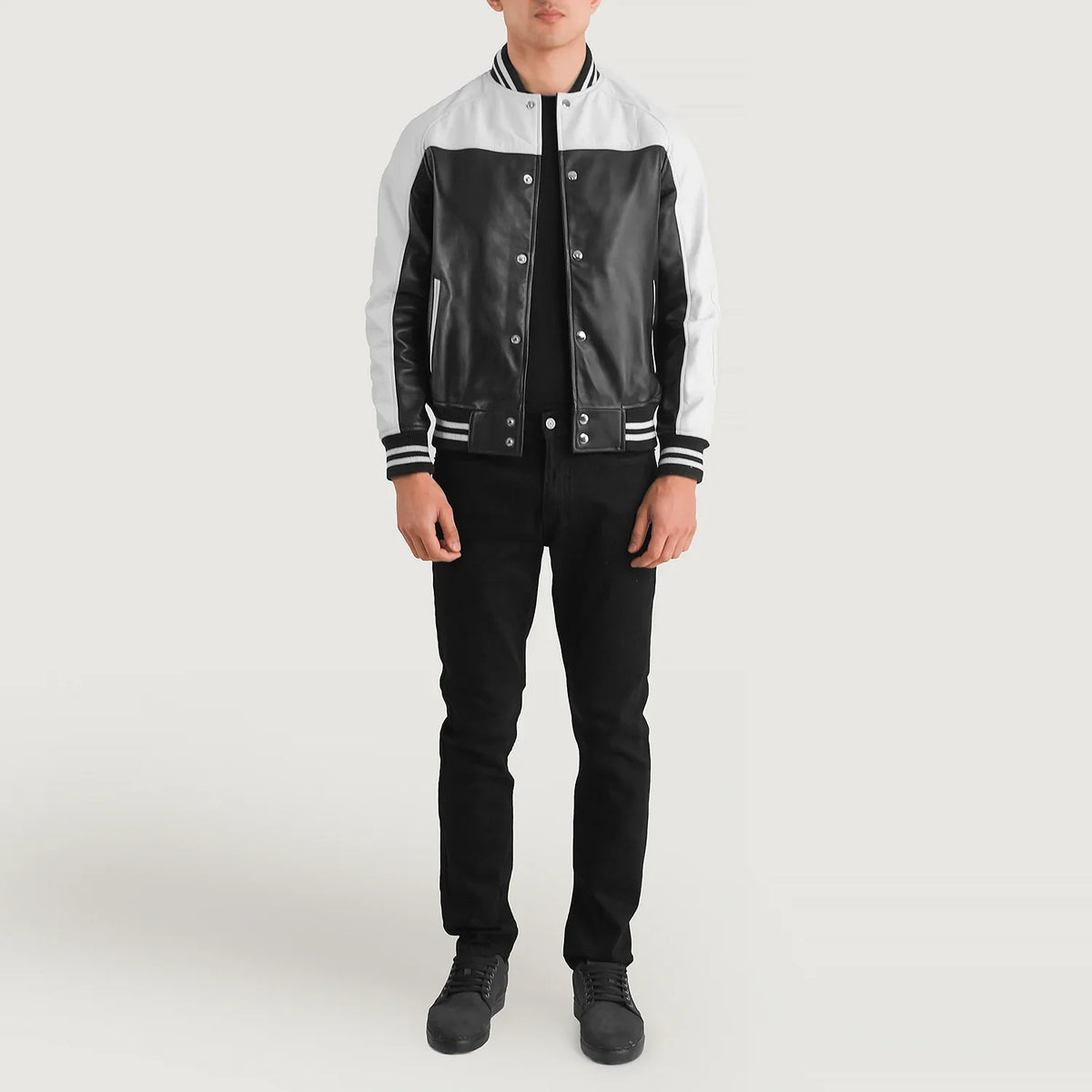 Terrance 블랙 Varsity 가죽 자켓 남성용 – alternate product view 3