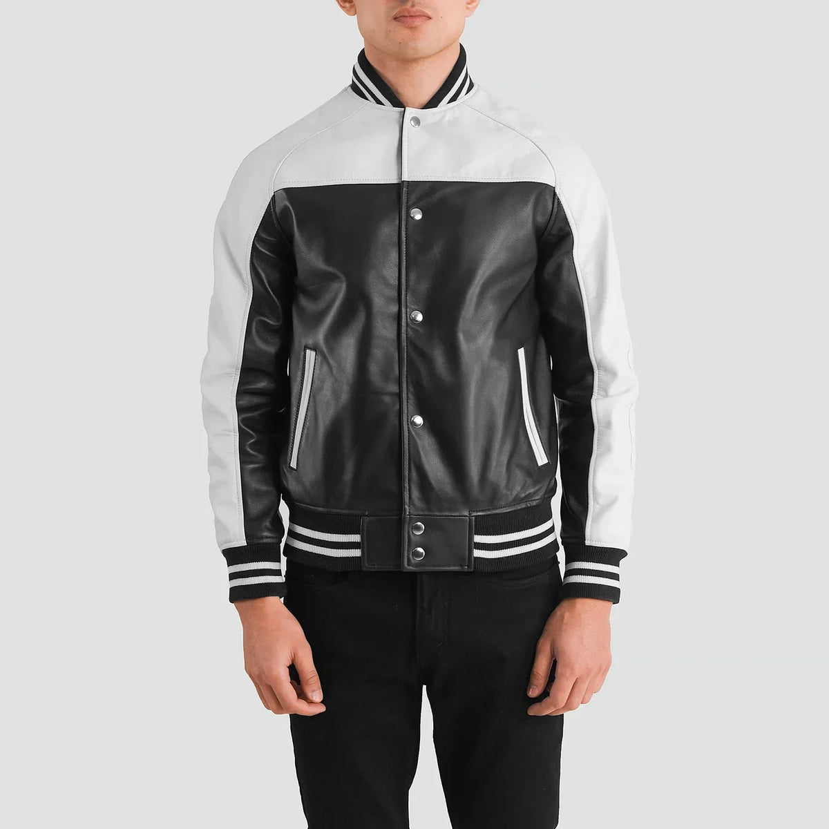 Terrance 블랙 Varsity 가죽 자켓 남성용 – alternate product view 4