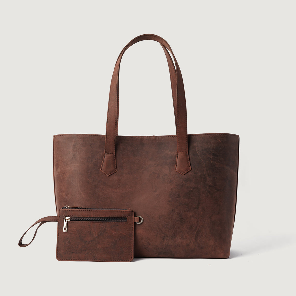 
The Bianca Vintage Distressed Brown Leather Tote Bag For Women in Distressed Brown Full-Grain Leather - Full Exterior 정면 스타일 및 테일러드 실루엣 | 공식 온라인 스토어 구매