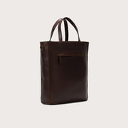 
The Poet Vintage Brown Leather Tote Bag For Men & Women - 수납 깊이와 확장 용량을 보여주는 측면 뷰