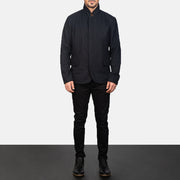 Men's Thomas 블랙 Wool 가죽 자켓 남성용 - Lateral Side Profile View Showing Sleeve Cut &amp; Athletic Taper Fit