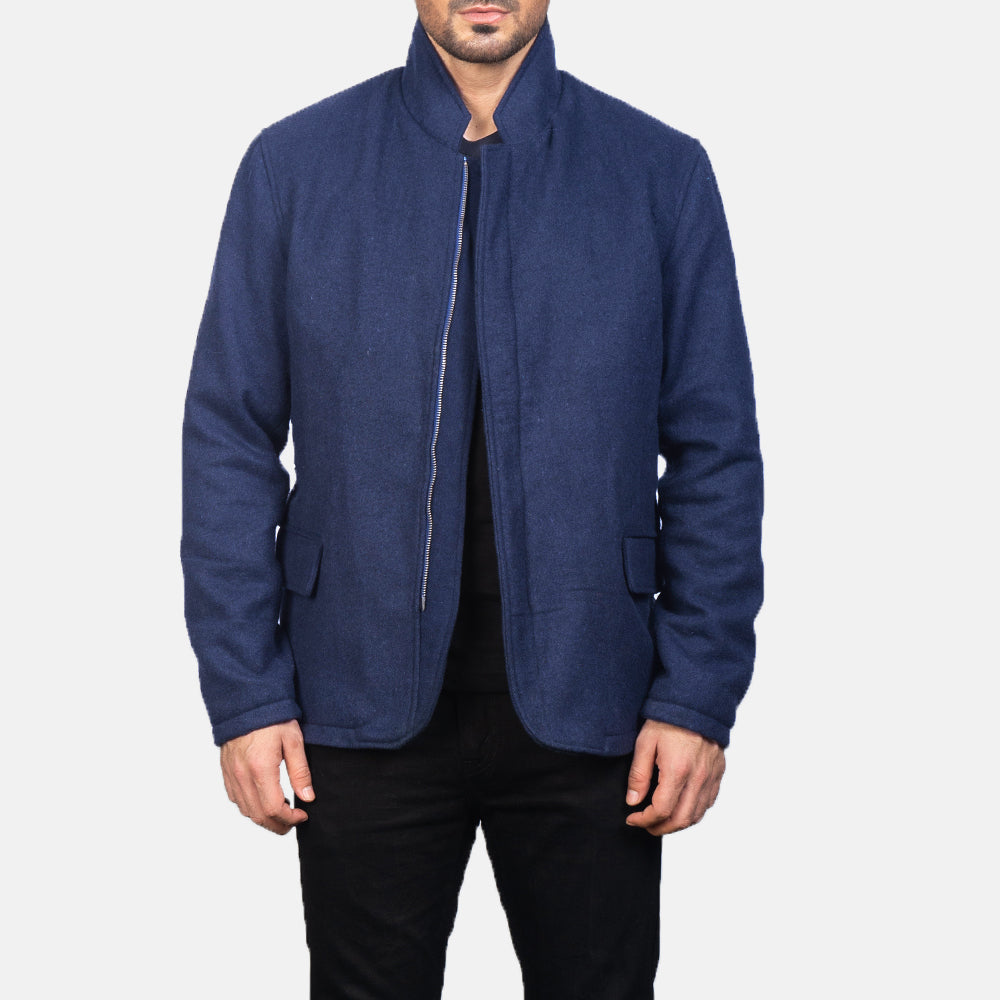 
Thomas 블루 Wool 가죽 자켓 남성용 in Navy Blue Synthetic Wool - 정면 스타일 및 테일러드 실루엣 | 공식 온라인 스토어 구매