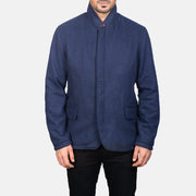 
클로즈업 상세 of Nehru & Zipper with Dual Puller Hardware on Thomas 블루 Wool 가죽 자켓 남성용