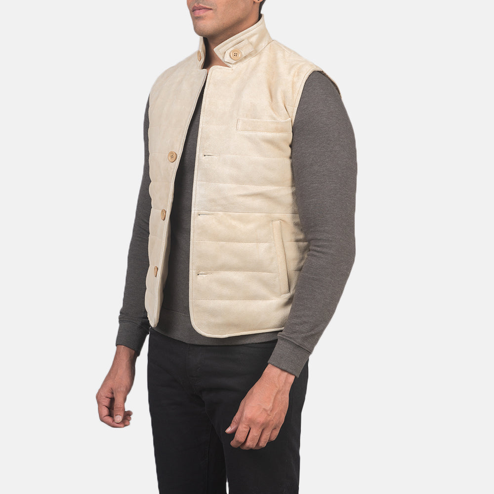 
Off-White Goatskin Suede Leather Vest - 어깨 라인과 깔끔한 밑단이 돋보이는 뒷면 뷰