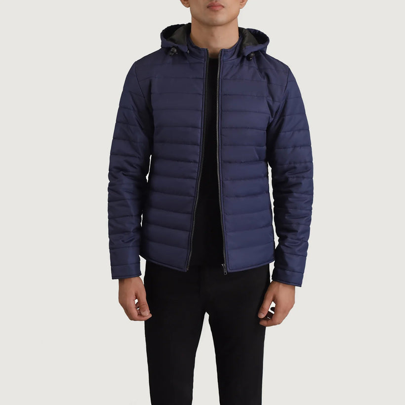 Tyler 블루 Hooded Puffer 가죽 자켓 남성용