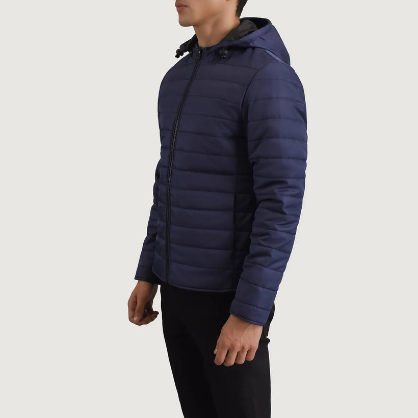 Tyler 블루 Hooded Puffer 가죽 자켓 남성용
