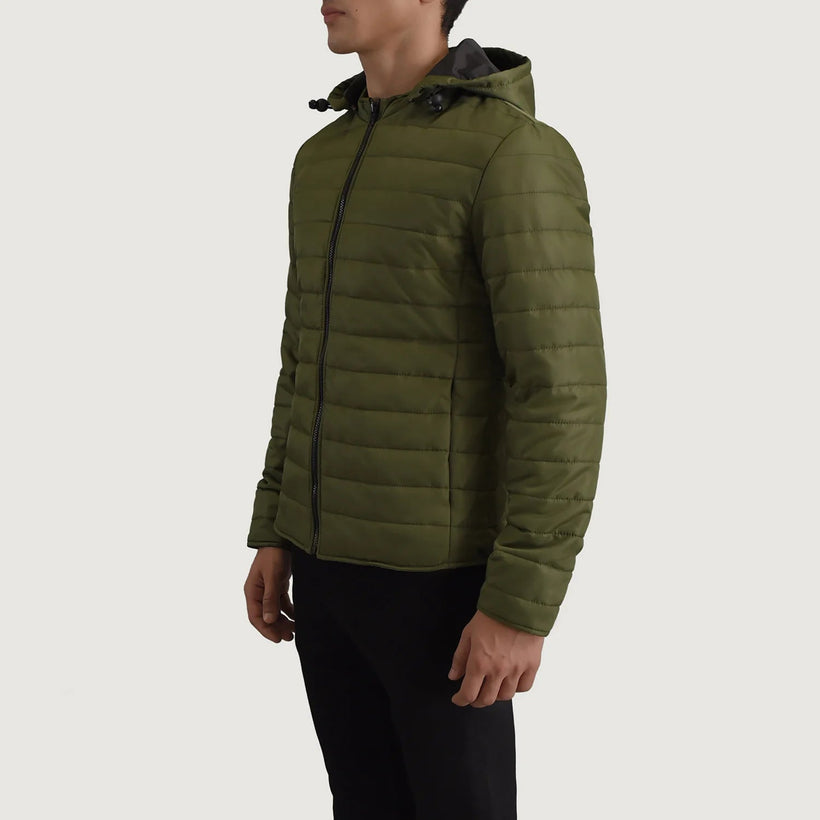 Tyler 그린 Hooded Puffer 가죽 자켓 남성용