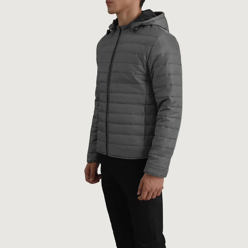 Tyler Grey Hooded Puffer 가죽 자켓 남성용